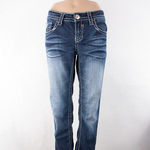 Hydraulic Bailey Crop 7 8 (30 X 25) Women's Denim Jeans Dark Wash Embellished